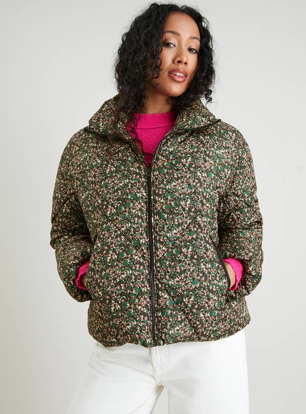 Green Ditsy Print Padded Bomber Jacket 16